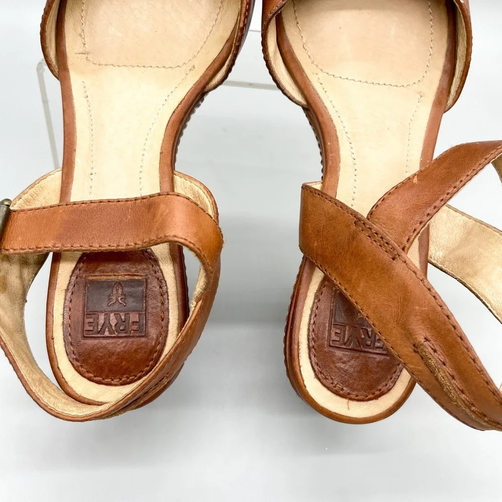 Frye Carlie Seam Brown Leather Wedge Platform Sandals Womens 8M Coastal Cowgirl